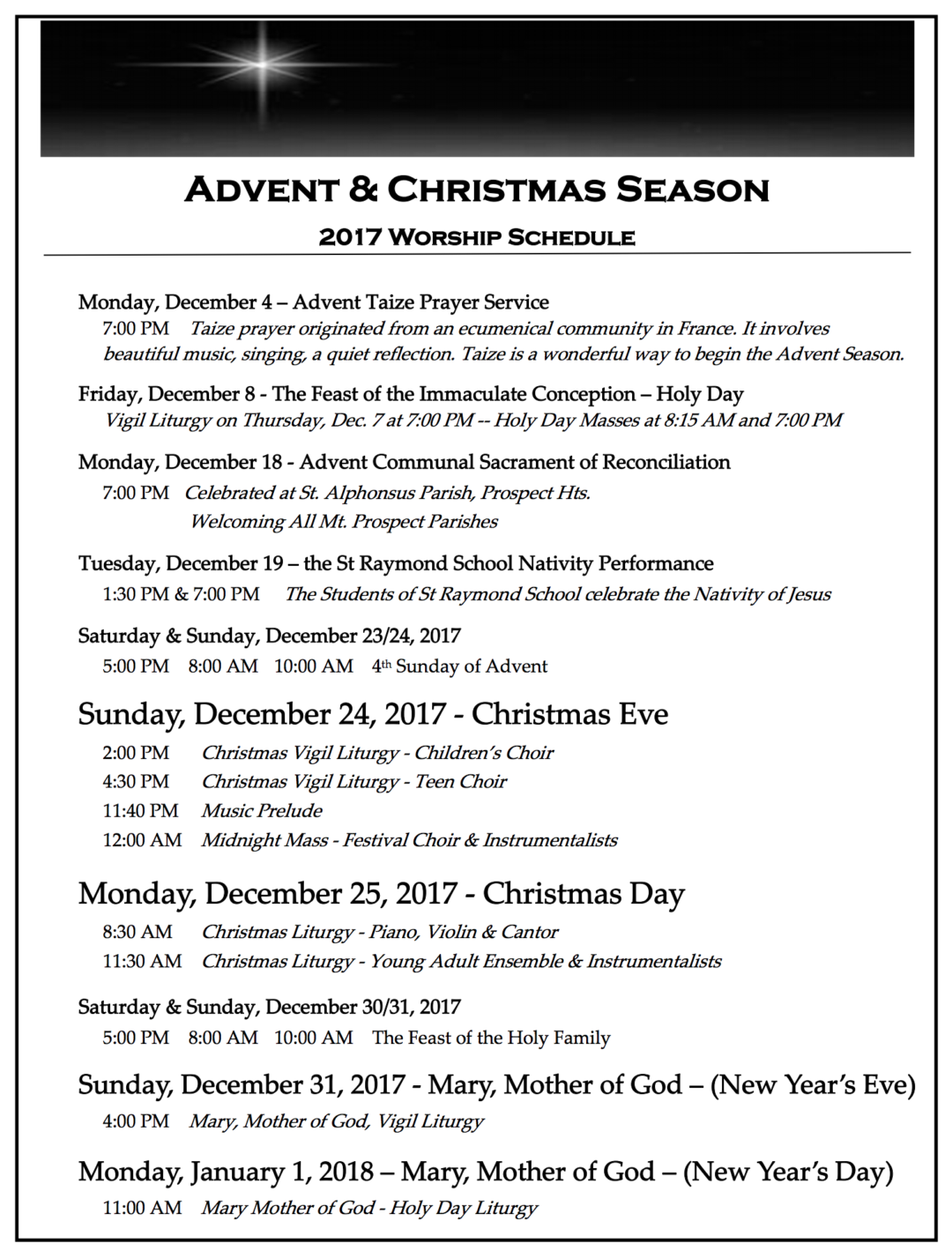 Advent Worship Schedule Saint Raymond